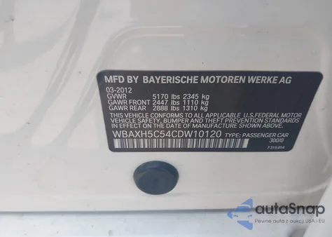 2012 BMW 528 Xi z USA, uszkodzony, nr VIN WBAXH5C54CDW10120